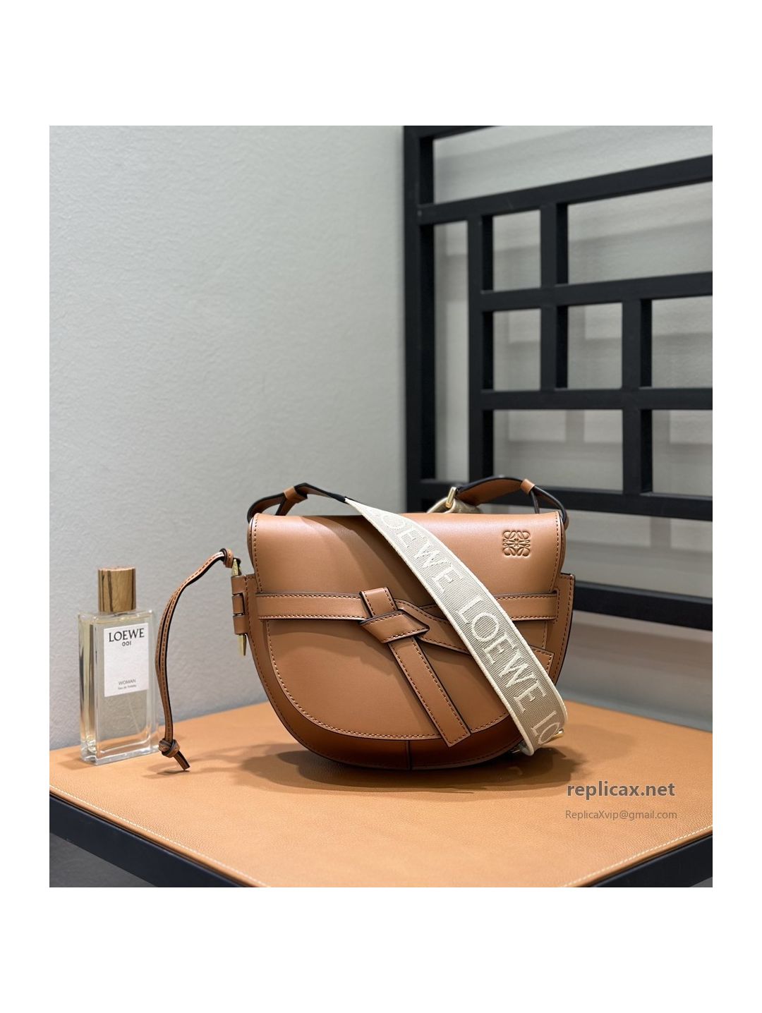 Loewe Gate Dual Small Bag Tan Embroidered Strap
