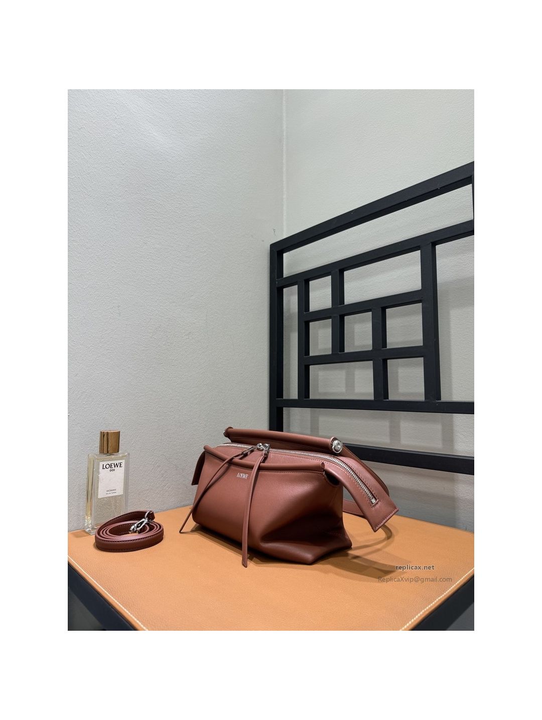 Loewe Whisker Handbag Glazed Calfskin Brown
