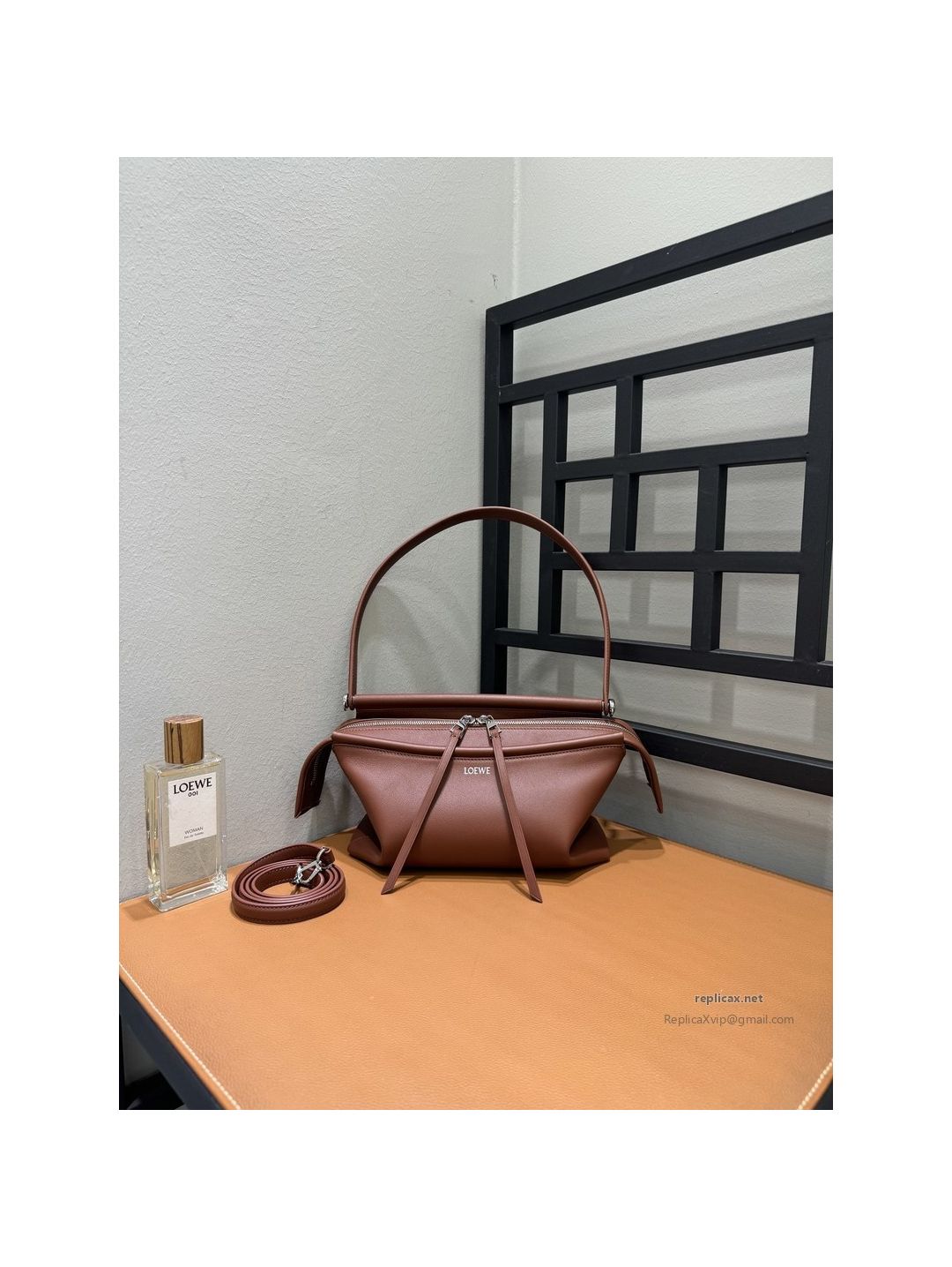 Loewe Whisker Handbag Glazed Calfskin Brown
