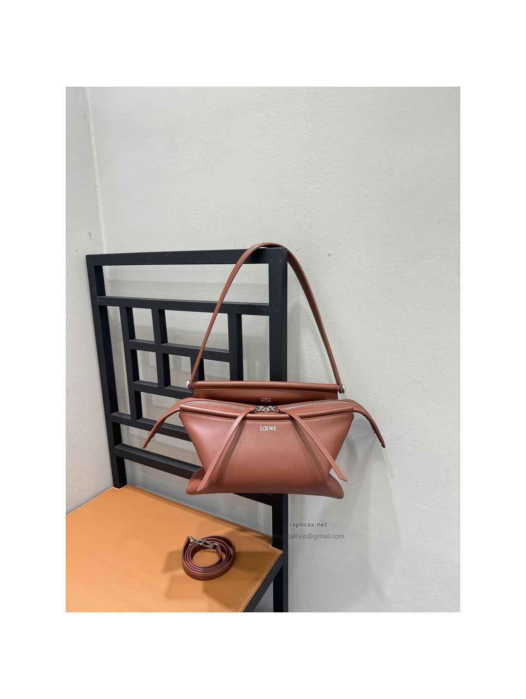 Loewe Whisker Handbag Glazed Calfskin Brown