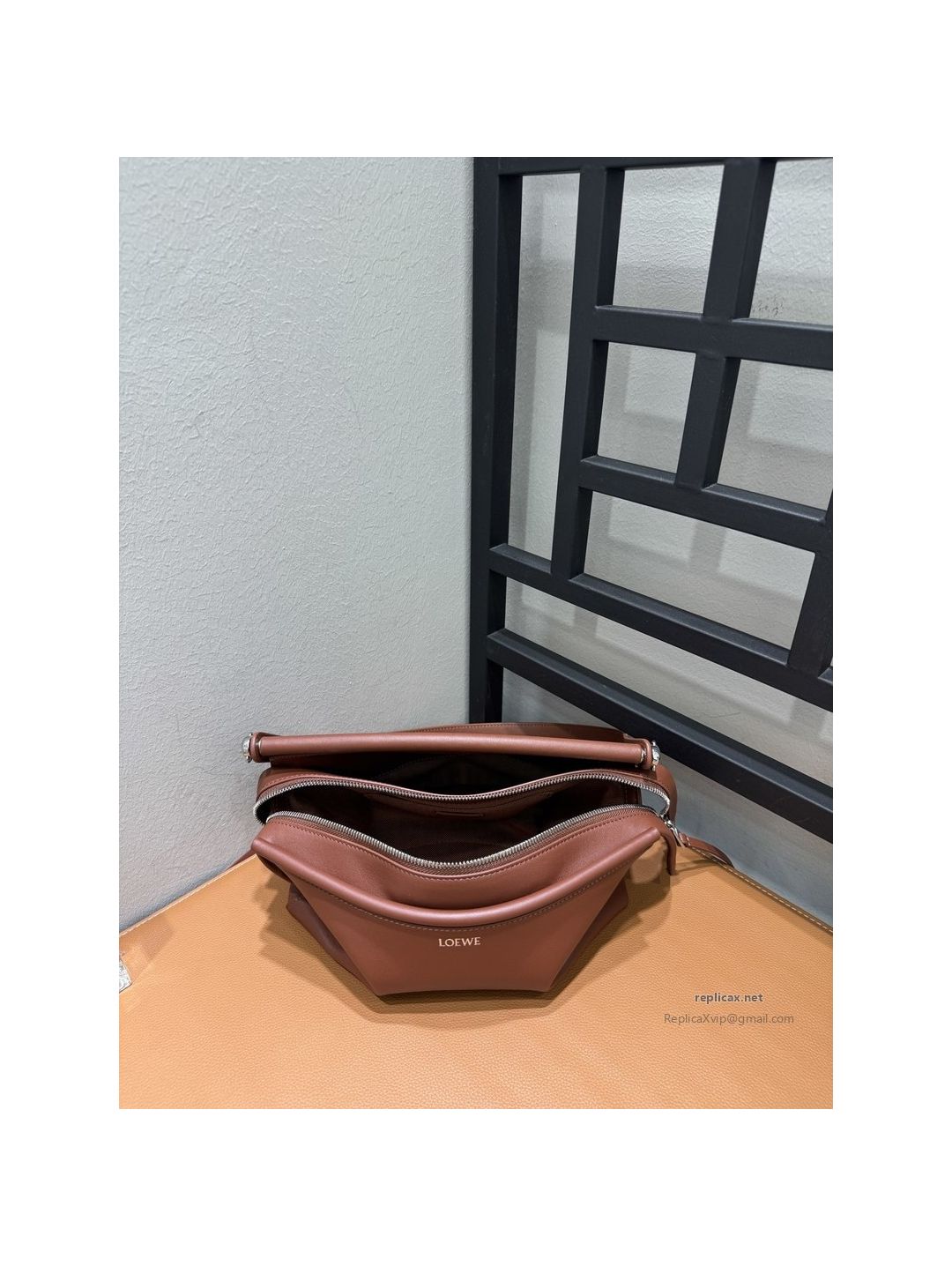 Loewe Whisker Handbag Glazed Calfskin Brown