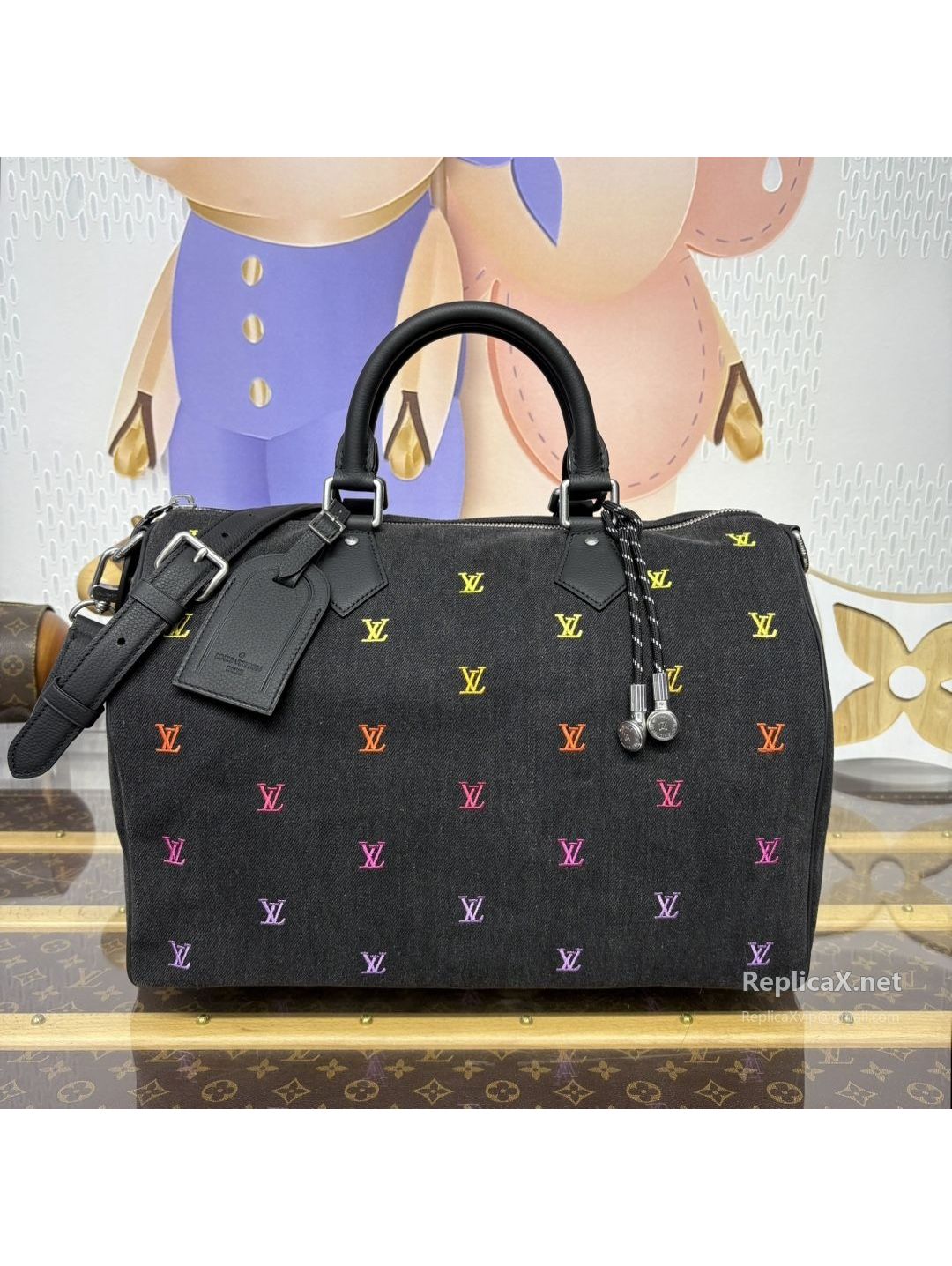 louis-vuitton-black-woven-look-twin-handle-bag-with-multicolor-lv-motifs-rxlvj02199-01