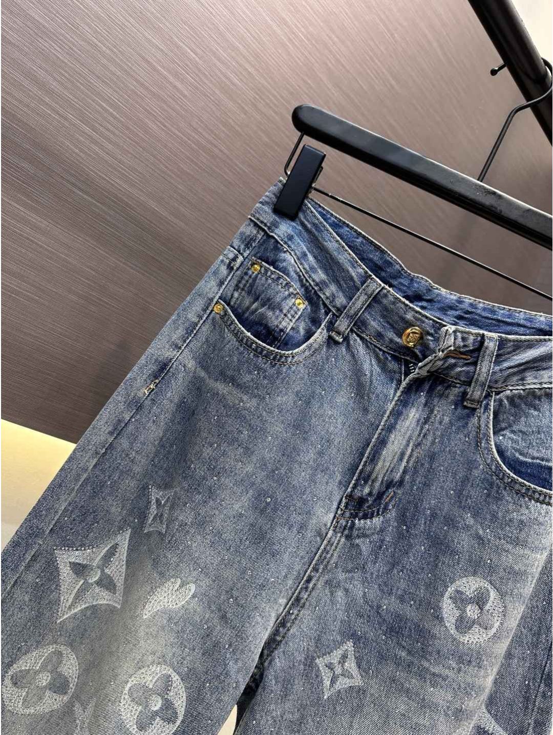 Louis Vuitton Wide-Leg Monogram Jeans in Multicolor