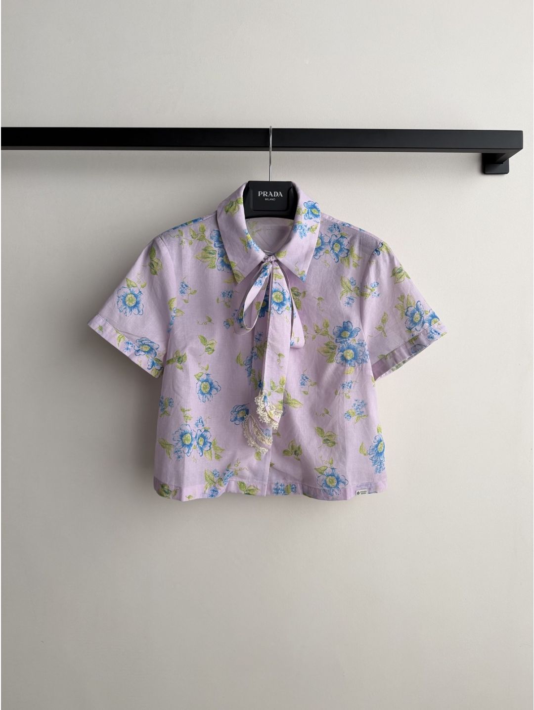 Prada Short Sleeve Lace Shirt in Multicolor