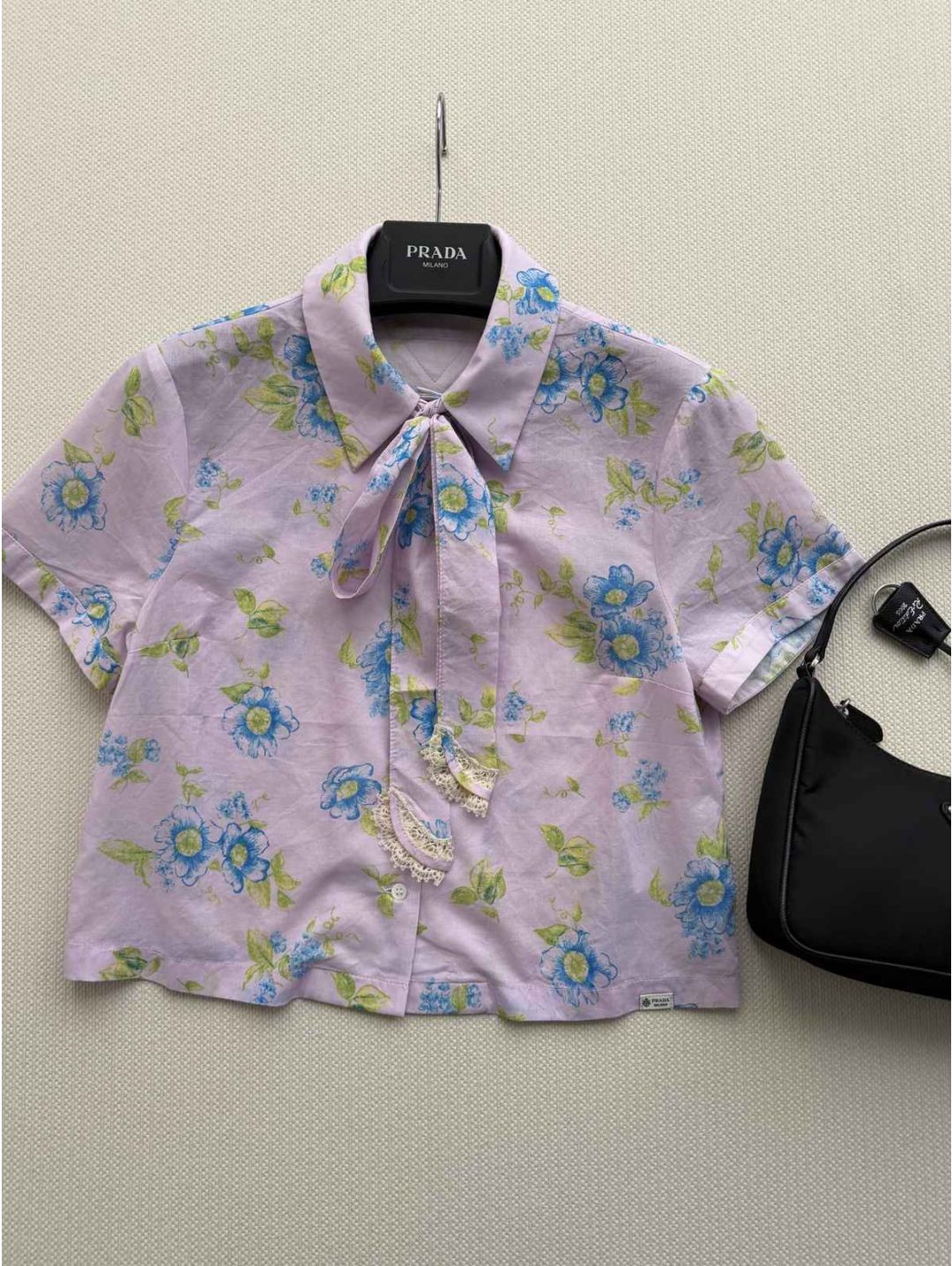 Prada Short Sleeve Lace Shirt in Multicolor
