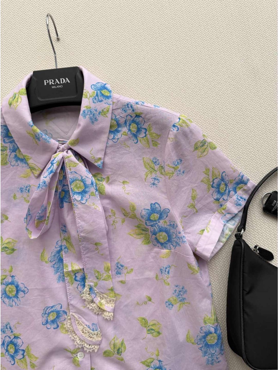Prada Short Sleeve Lace Shirt in Multicolor
