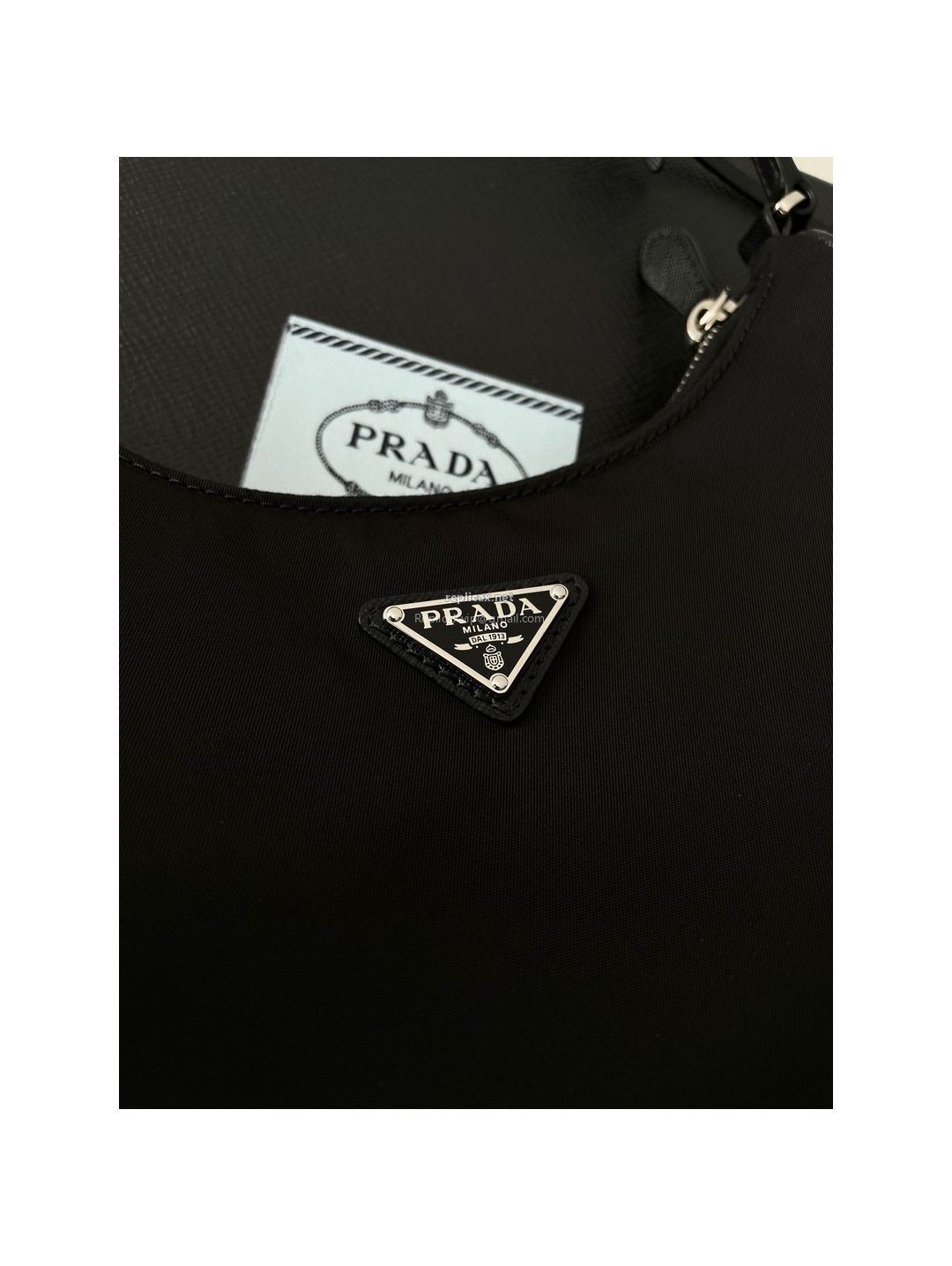 Prada Re-Nylon Hobo Shoulder Bag Black Saffiano Strap 1NE204