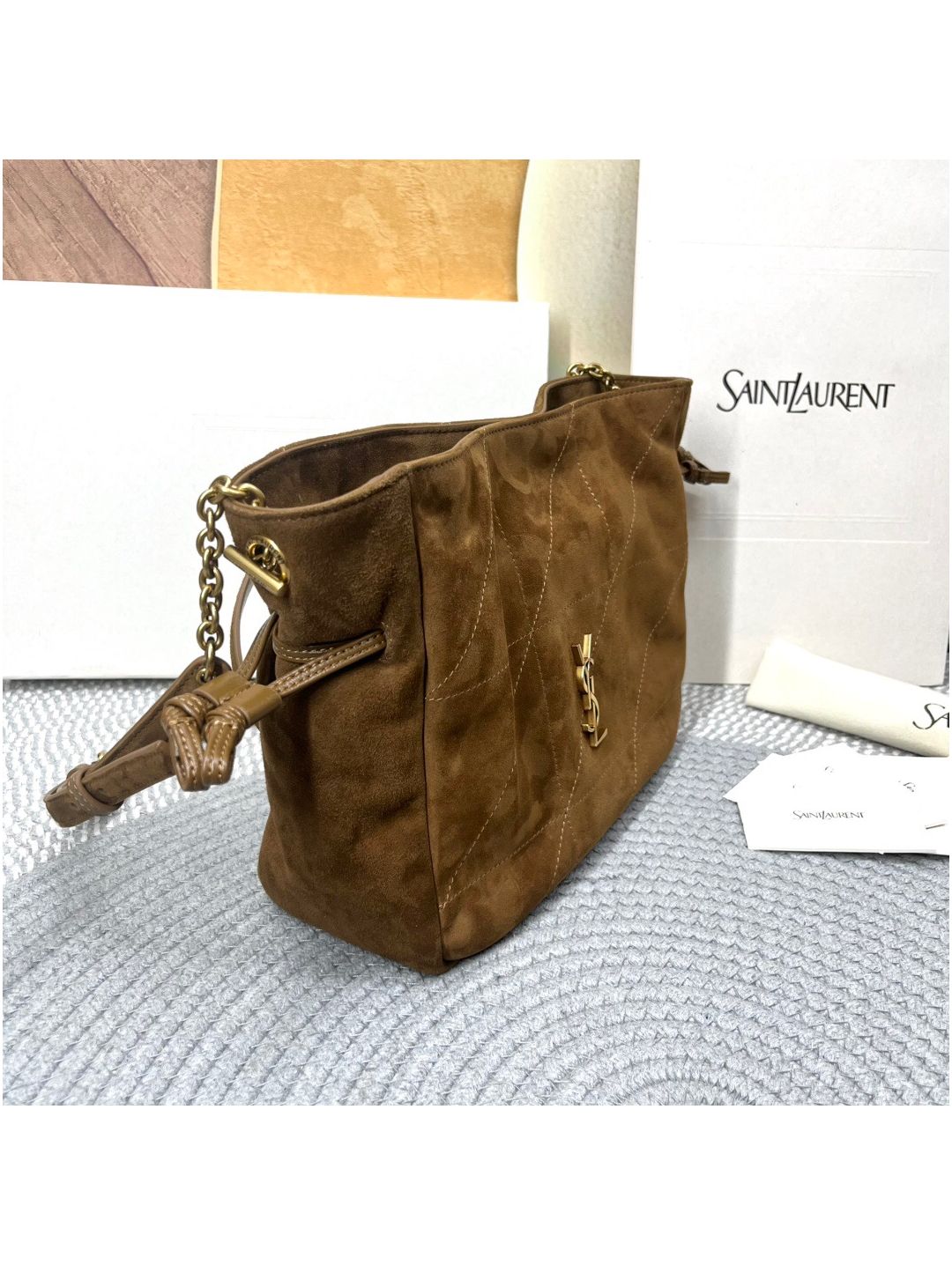 Saint Laurent YSL Jamie Brown Suede Shopping Bag 809824