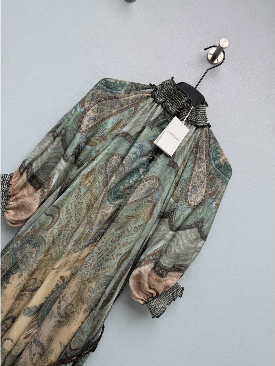 Zimmermann Stand Collar Puff Sleeve Dress in Multicolor