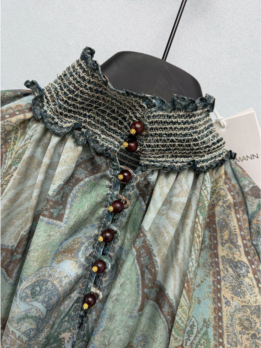 Zimmermann Stand Collar Puff Sleeve Dress in Multicolor