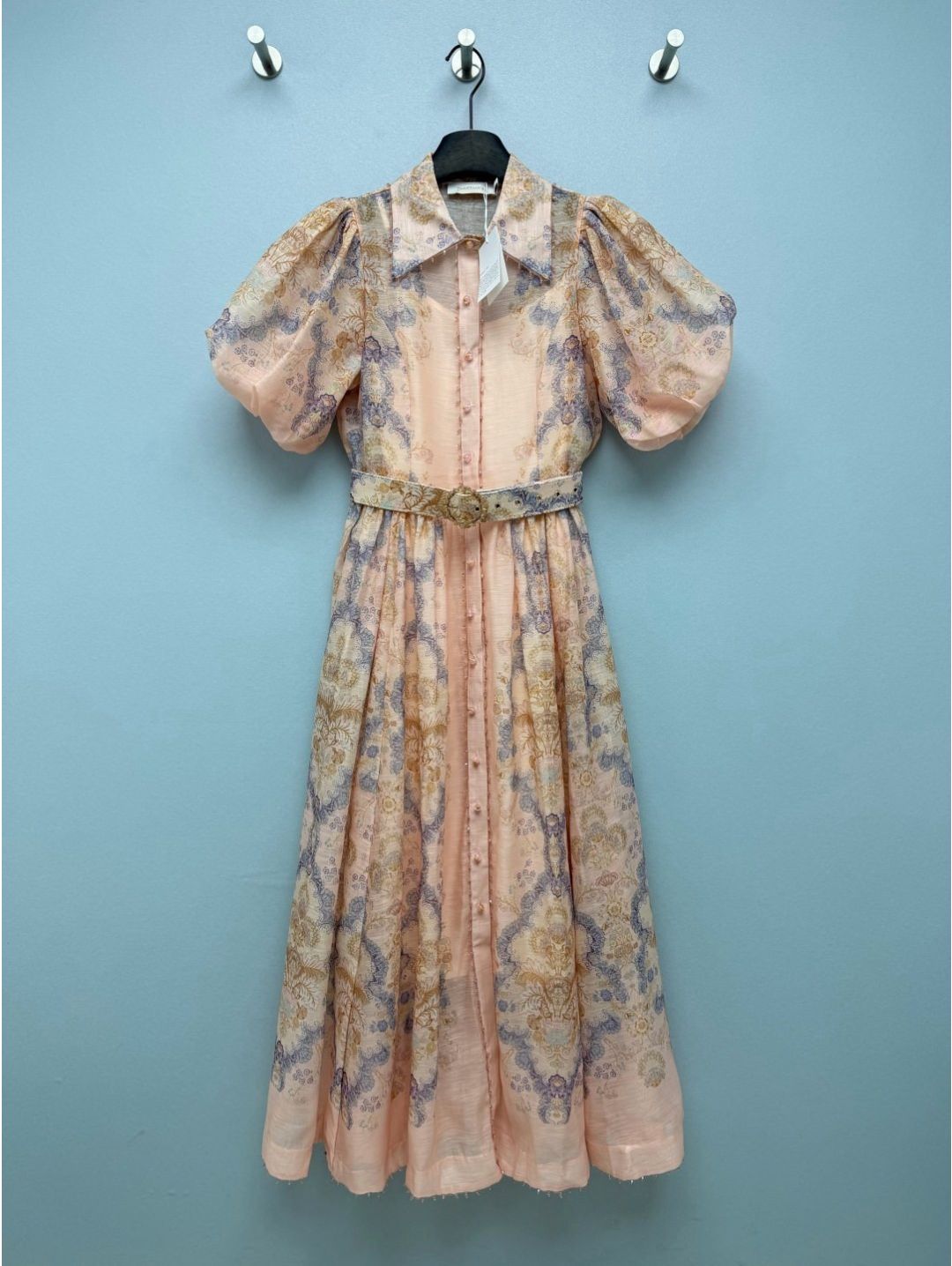 Zimmermann Turn-Down Collar Puff Sleeve Dress in Multicolor