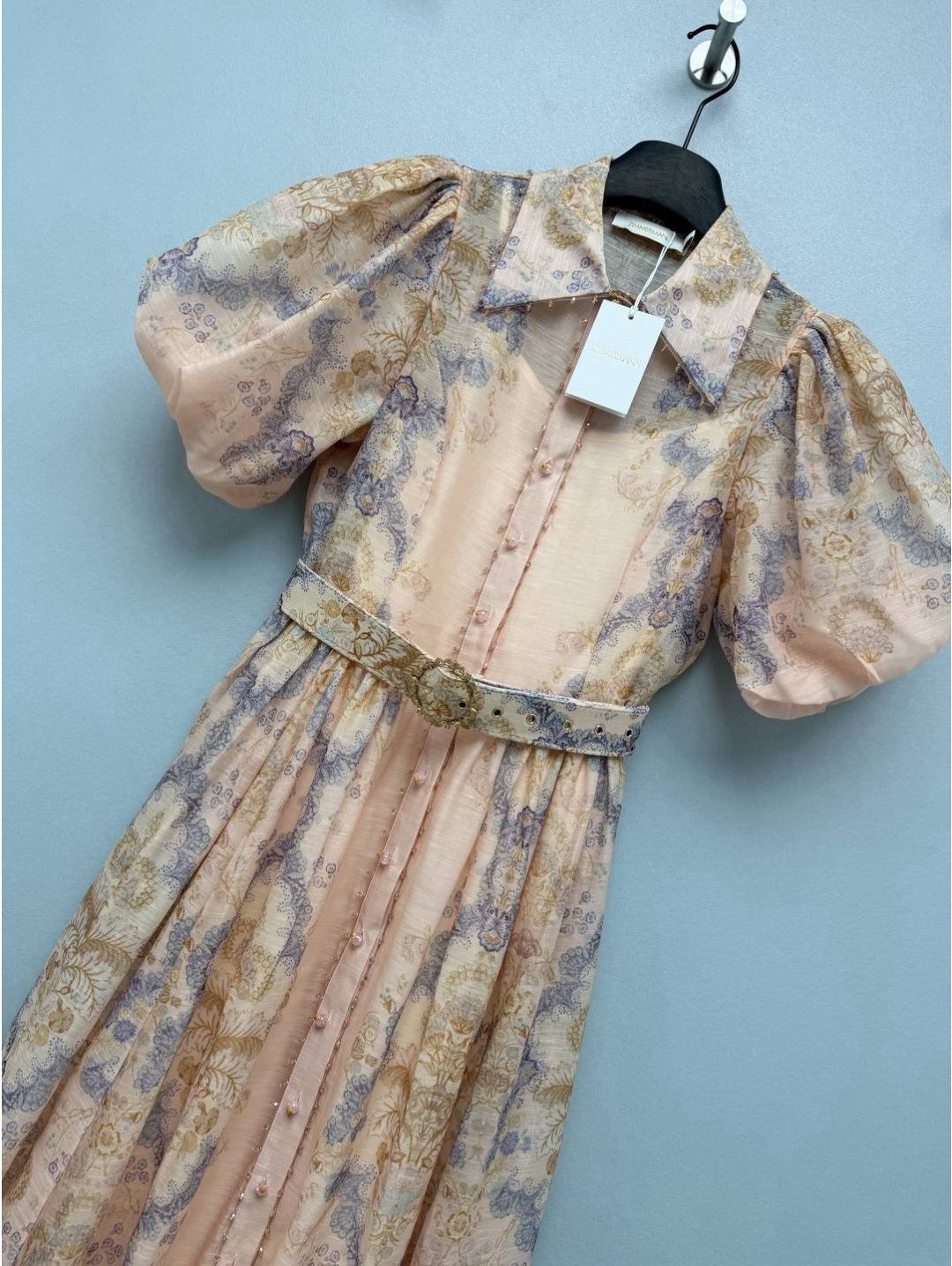 Zimmermann Turn-Down Collar Puff Sleeve Dress in Multicolor