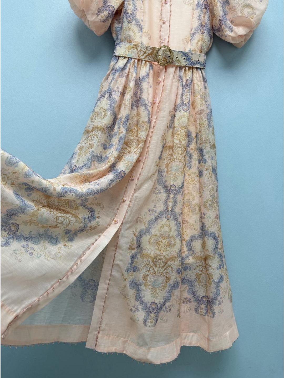 Zimmermann Turn-Down Collar Puff Sleeve Dress in Multicolor