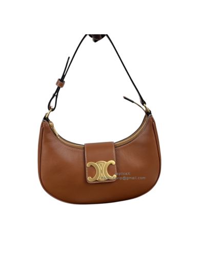 Celine AVA Triomphe Soft Hobo Shoulder Brown Bag Smooth Calfskin 114493 