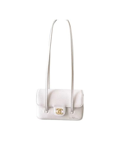 Chanel Preppy Coco Mini Flap Bag with Top Handle White Grained Shiny Calfskin AP5068