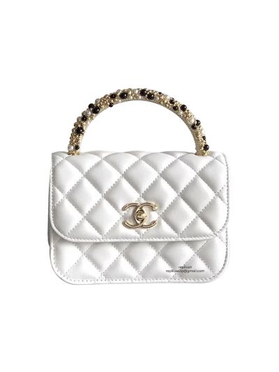 Chanel Small Clutch Flap Bag with Chain White Lambskin