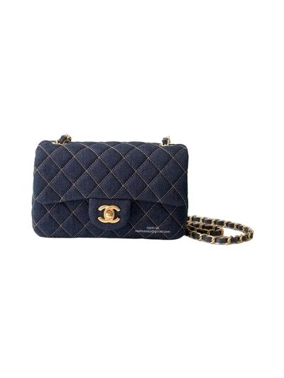 Chanel Dark Blue Denim Mini Flap Shoulder Bag AS1116