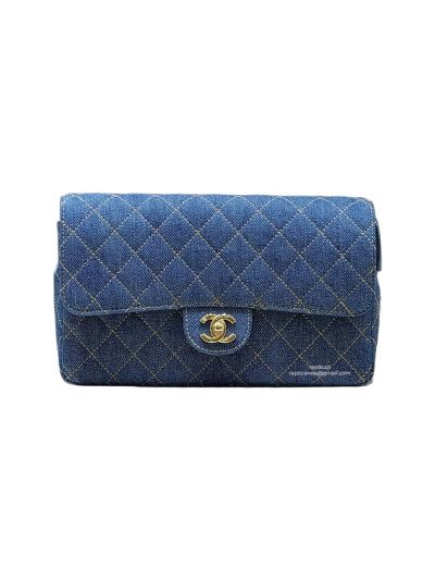 Chanel Vip Medium Denim Blue Fabric Flap Backpack Bag