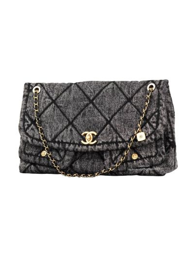 Chanel Vip Maxi Flap Bag with Pocket Black Washed Denim A2562