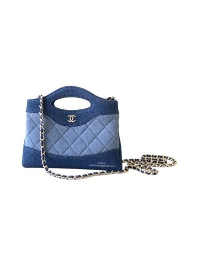 Chanel 31 Mini Clutch Bag with Chain Denim Blue Fabric AP3656