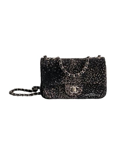 Chanel Mini Flap Shoulder Bag with Allover Crystals Black