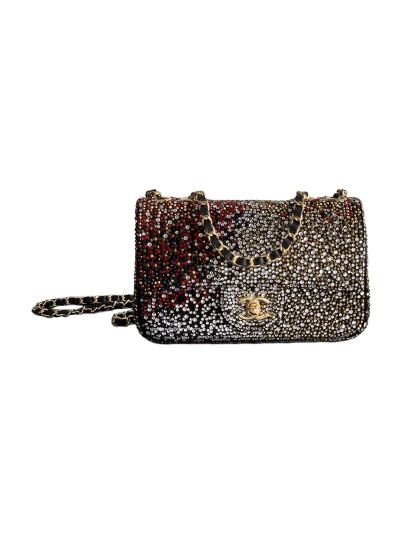 Chanel Mini Flap Shoulder Bag with Allover Crystals Black Red