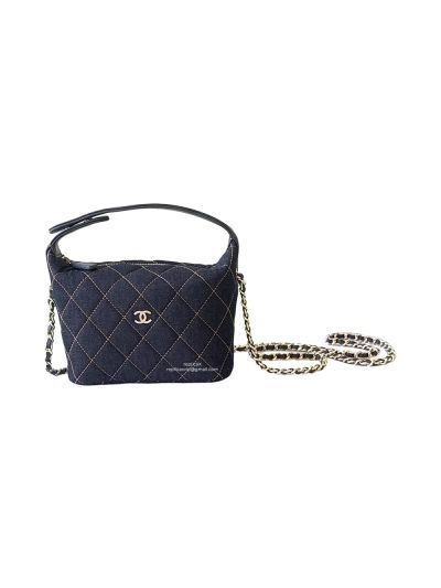 Chanel Classic Clutch Hobo Shoulder Bag with Chain Denim Blue Fabric