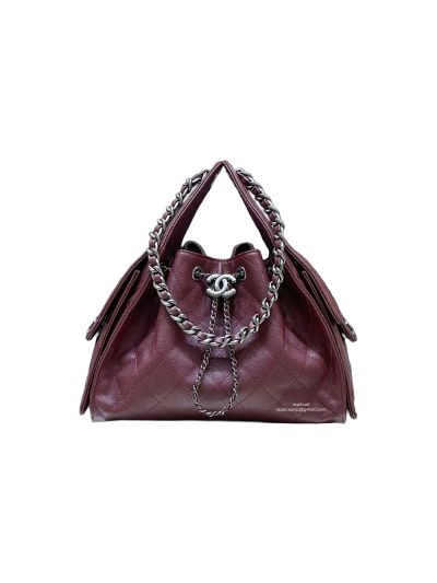 Chanel Vip 25 Small Handbag Dark Red Grained Caviar Calfskin AS529