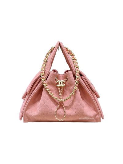 Chanel Vip 25 Small Handbag Pink Suede Calfskin AS529