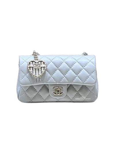 Chanel Vip Mini Classic Flap Bag with Hook Light Blue Lambskin AP4760
