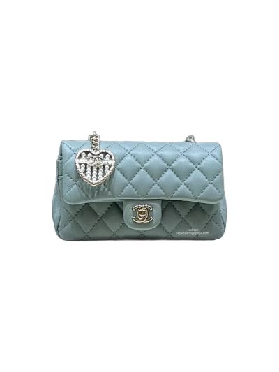 Chanel Vip Mini Classic Flap Bag with Hook Light Green Lambskin AP4760