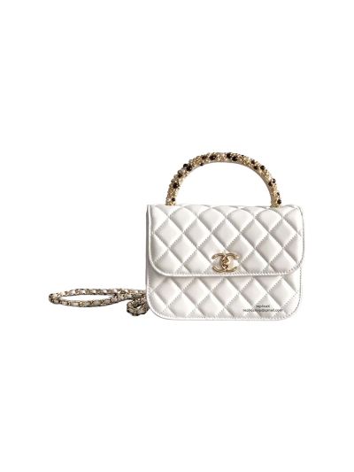 Chanel Clutch Flap Bag with Chain White Lambskin