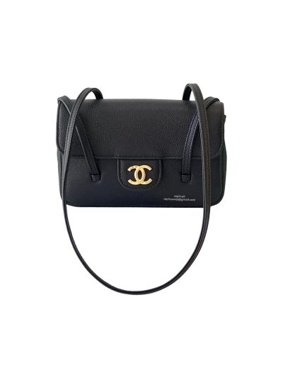 Chanel Preppy Coco Mini Flap Bag with Top Handle Black Grained Shiny Calfskin AP5068