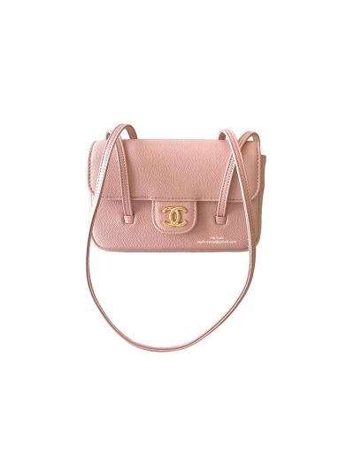 Chanel Preppy Coco Mini Flap Bag with Top Handle Pink Grained Shiny Calfskin AP5068