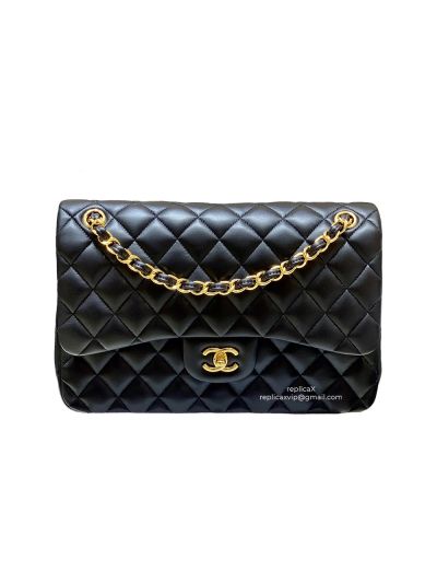 Chanel Vip Vintage Jumbo Double Flap Shoulder Bag Black Quilted Lambskin Leather A58600