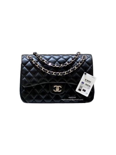 Chanel Vip Vintage Jumbo Double Flap Shoulder Bag Black Quilted Lambskin Leather-1 A58600