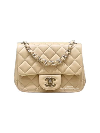 Chanel Vip Vintage Super Mini Flap Shoulder Bag Beige Quilted Lambskin Leather A1115
