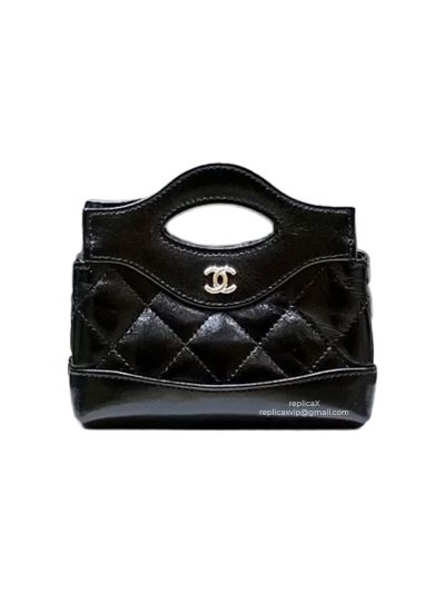 Chanel Vip Calfskin Leather Quilted Lambskin Micro 31 Shopping Sholder Bag Black AP3875