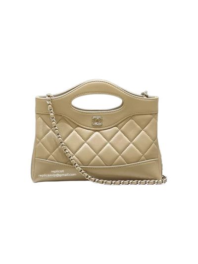 Chanel Vip Calfskin Leather Quilted Lambskin Mini 31 Shopping Sholder Bag Beige AP3656