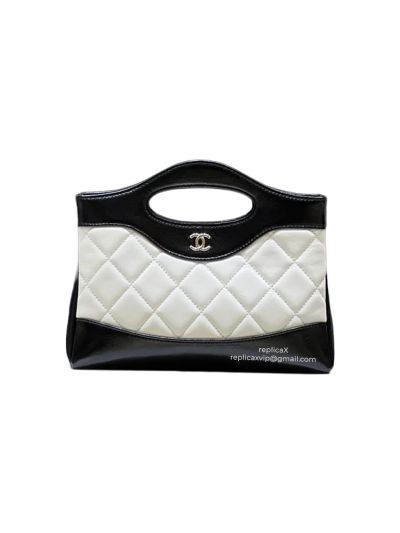 Chanel Vip Calfskin Leather Quilted Lambskin Mini 31 Shopping Sholder Bag Black White AP3656
