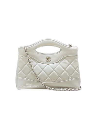 Chanel Vip Calfskin Leather Quilted Lambskin Mini 31 Shopping Sholder Bag White AP3656