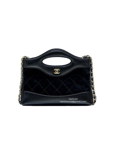 Chanel Vip Calfskin Suede Leather Quilted Mini 31 Shopping Sholder Bag Black AP3656