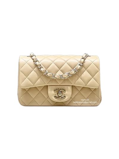 Chanel Vip Vintage Mini Flap Shoulder Bag Beige Quilted Lambskin Leather A1116