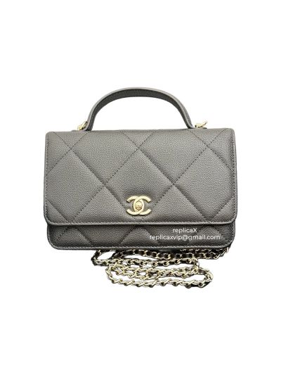 Chanel CC Classic Wallet on Chain WOC Top Handle Shoulder Crossbody Bag Dark Gray AA4931