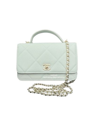 Chanel CC Classic Wallet on Chain WOC Top Handle Shoulder Crossbody Bag Light Blue AA4931