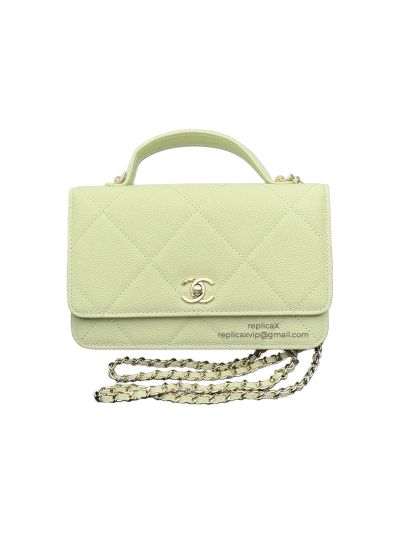 Chanel CC Classic Wallet on Chain WOC Top Handle Shoulder Crossbody Bag Light Green AA4931