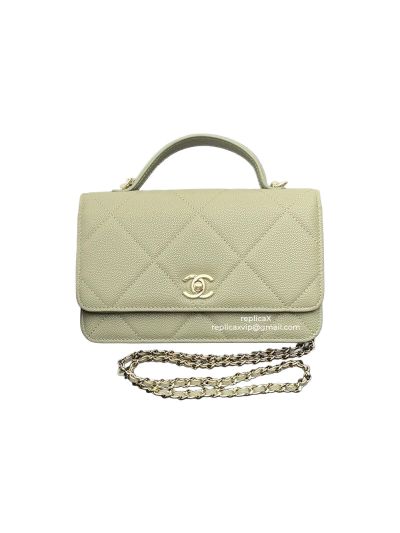 Chanel CC Classic Wallet on Chain WOC Top Handle Shoulder Crossbody Bag Light Green AA4931-1