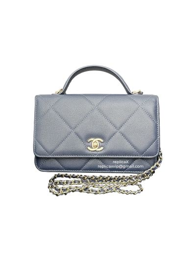 Chanel CC Classic Wallet on Chain WOC Top Handle Shoulder Crossbody Bag Navy Blue AA4931