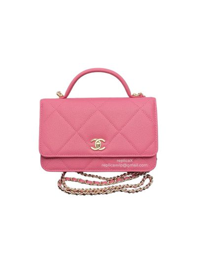 Chanel CC Classic Wallet on Chain WOC Top Handle Shoulder Crossbody Bag Pink AA4931
