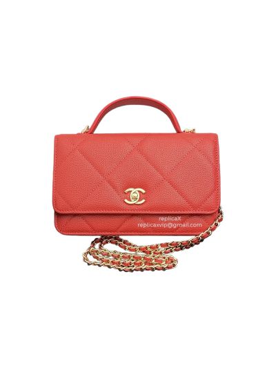 Chanel CC Classic Wallet on Chain WOC Top Handle Shoulder Crossbody Bag Red AA4931
